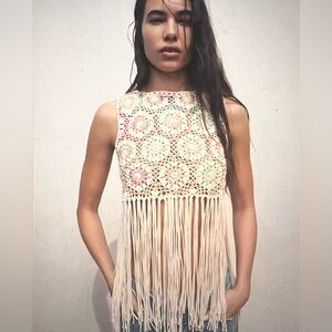Zara Multicolor Crochet Fringe Crop Top